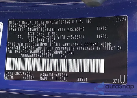 2024 Toyota Corolla Cross Le z USA, uszkodzony, nr VIN 7MUBAABGXRV100371